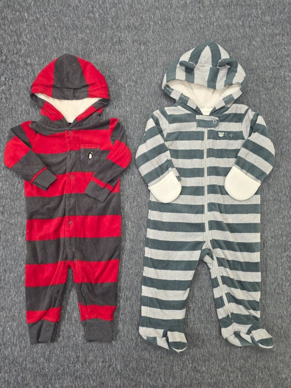 Carter's Baby 9M Fleece Hooded Coverall Bundle Penguin Bear 2pc